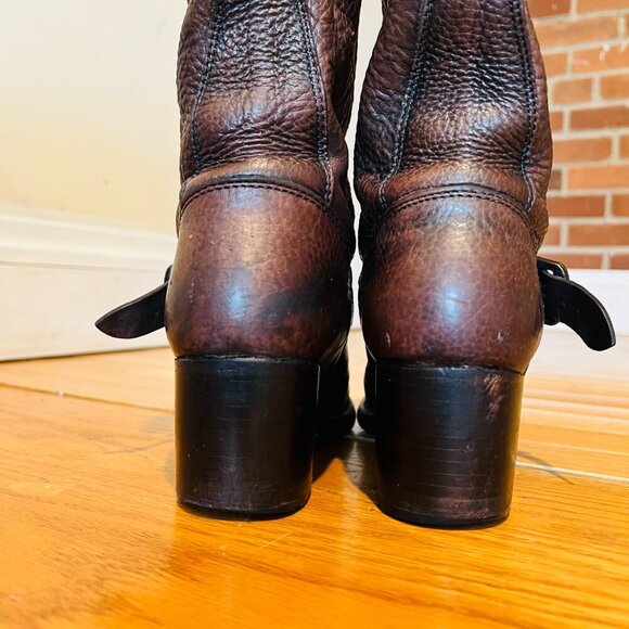 Frye Vera Short Engineer Motorcycle Belted Brown Leather Boots - Size 5.5 - Picture 9 of 16